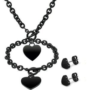 3 Pcs Heart Jewelry Set Bow Snowflake Jewelry Heart Pendant Chain Toggle Necklac